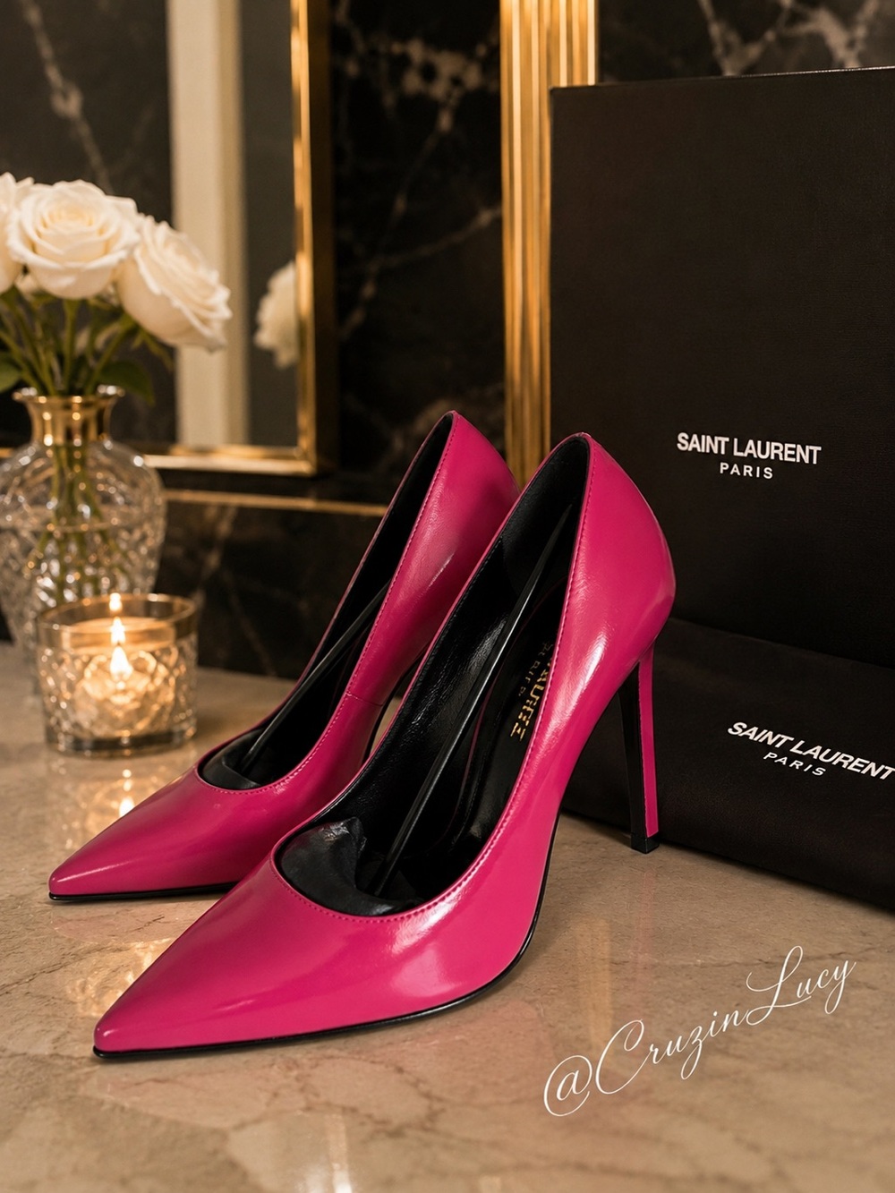 Saint Laurent Paris Shiny Leather Paris Pumps 105mm | Fuchsia Pink | EU 36 | Box - Picture 3 of 16